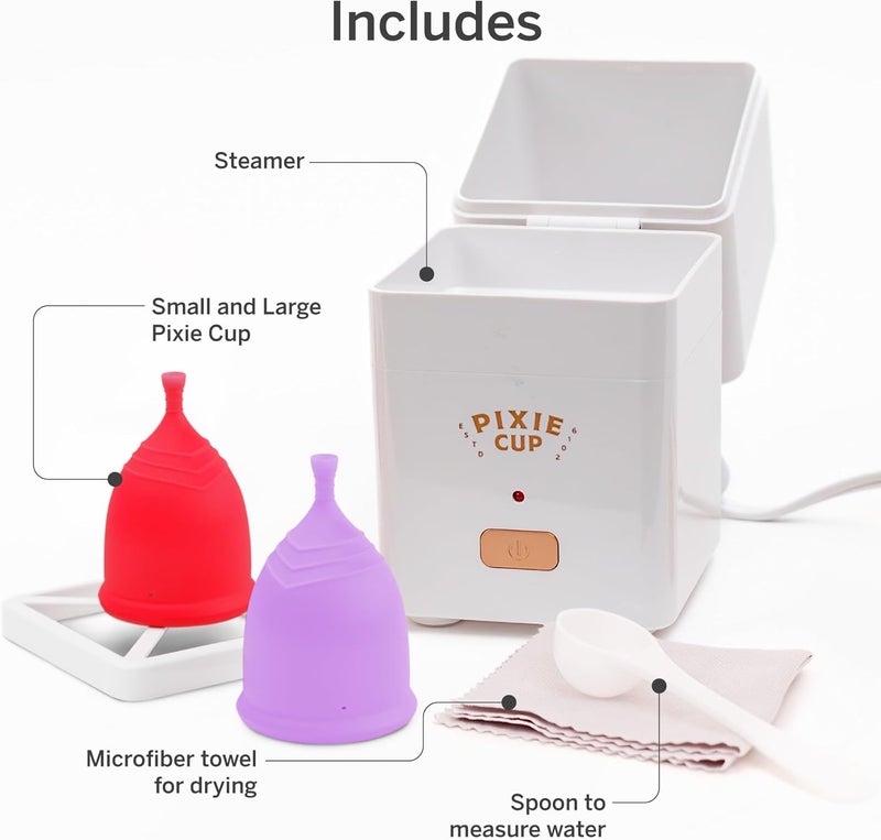 Pixie Cup Pixie Menstrual Cups with Sterilizer - The Most Comfortable Soft Reusable Period Cup - Kills 99.9% of Germs with Clean Steam - Wash Your Cup in 3 Minutes! - Compact Sanitizer Kit for Feminine Care - Image 2